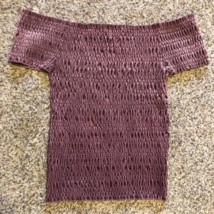 Off shoulder velvet top.